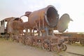 Train Cemetery or Cementerio de Trenes at the outskirts of Uyuni Town, the High Plateau of Bolivia Royalty Free Stock Photo