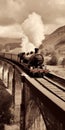 Historical Train On Scottish Bridge In Sepia Tone - Edmund Leighton Style