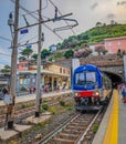 Train in Cinque Terre train station in Riomaggiore, Italy Royalty Free Stock Photo