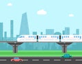 Train and cityscape. Transportation vector concept