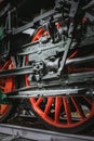 Train close up. Wheels of the train. The old train Royalty Free Stock Photo