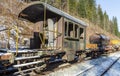 Train. Rusty. Snow. Winter. Forest. Wagon. Hills Royalty Free Stock Photo