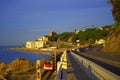 Train on coastal railway,Spain