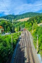 a train is coming into the breitenstein am semmering train station which is part of the famous semmeringbahn in austria