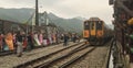 The train coming to Ruifang station, Taiwan Royalty Free Stock Photo