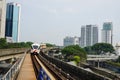 A train coming to the station in Kuala Lumpur