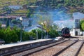 Train coming to the station at Pinhao in Douro Valley, Portugal