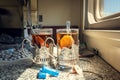 Train compartment with tea and cup holders. Royalty Free Stock Photo