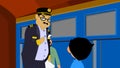 Friendly Train Conductor Checking Tickets of Passengers in Cartoon Illustration Royalty Free Stock Photo