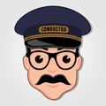 Train Conductor Cartoon Face with Glasses.