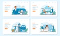 Train conductor web banner or landing page set. Railway worker