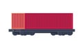 Train container on railway car. Rail freight. Vector illustration.