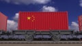 Train and containers with the flag of China. Railway transportation. 3d rendering