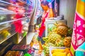 The train in cramped Maeklong Railway Market, Thailand Royalty Free Stock Photo