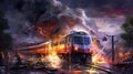 Train Crashes In A Storm. Generative AI Royalty Free Stock Photo