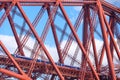 Train crosses the Forth Railway Bridge in Edinburgh, Scotland