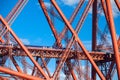 Train crosses the Forth Railway Bridge in Edinburgh, Scotland