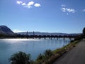 Train crossing a bridge across the north Thompson river in beaut