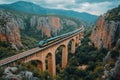 Train crossing a bridge in a canyon in Greece Royalty Free Stock Photo