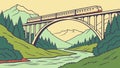 Train Crossing River Bridge Vector, Transportation Scenery, vector design Generative AI Royalty Free Stock Photo