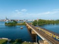 Train crossing river Daugava in Riga, Latvia. Royalty Free Stock Photo