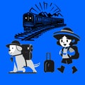 Train dog girl travel vector graphics Royalty Free Stock Photo