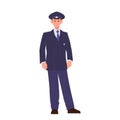 Train driver cartoon character wearing uniform, professional staff providing railway service Royalty Free Stock Photo