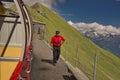 Train driver ready to take command of the train going down to Brienz. Brienz-Rothorn Kulm Station - Railway - Switzerland