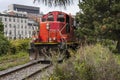 Train engine approaching on railroad