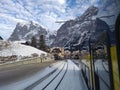 Train entering the Grindelwald mountain train station