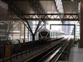 A train entering a platform at KL Central Station in Kuala Lumpur