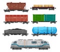 Train freight wagons, cargo box car containers