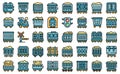 Train freight wagons icons set vector flat Royalty Free Stock Photo
