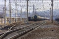 A train of fuel tanks on the tracks of a freight station Royalty Free Stock Photo