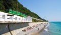 Train goes above a beach