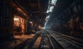 A train going through a tunnel with graffiti on the walls and unsplash, futurism in random circular platforms on worksafe. AI Royalty Free Stock Photo