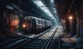 A train going through a tunnel with graffiti on the walls and unsplash, futurism in random circular platforms on worksafe. AI Royalty Free Stock Photo