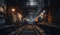 A train going through a tunnel with graffiti on the walls and unsplash, futurism in random circular platforms on worksafe. AI Royalty Free Stock Photo