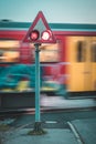 Train grade crossing with blinking lights Royalty Free Stock Photo