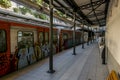 Train with graffiti at the Monastiraki metro station Platform in Athens