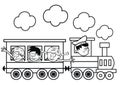 Train and happy children, colorin page