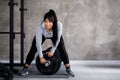 Train Hard Feel Good - Beautiful Fit Woman Doing Barbell Squats In The Gym. Active lifestyle Royalty Free Stock Photo