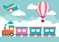 Train, Hot Air Balloon and Plane Royalty Free Stock Photo