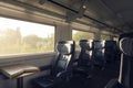 Train interior with empty seats traveling in Germany. Intercity express train with no people