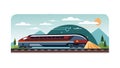 Train Journey Through Scenic Mountain Landscape Vector, vector design Generative AI Royalty Free Stock Photo