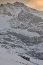 Train of Jungfrau Bahn at Kleine Scheidegg station Royalty Free Stock Photo