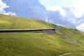 Train of the Jungfraubahn in Swiss mountain tunnel