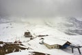 Train in Kleine Scheidegg under Eiger, Monch and Jungfrau peaks in Swiss Alps, Berner Oberland, Grindelwald,