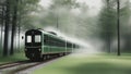 Train in a foggy forest