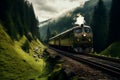 An old train in the Carpathians A train in the middle of the forest and mountains AI Generated